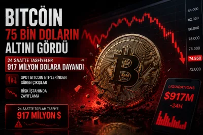 Bitcoin 75 bin doların altını gördü: 24 saatte tasfiyeler 917 milyon dolara dayandı